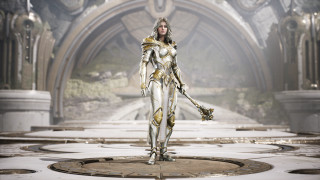 Woman futuristic suit circular floor - unreal engine 5 free wallpaper