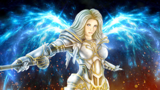 Woman white suit sword blue - effect free wallpaper