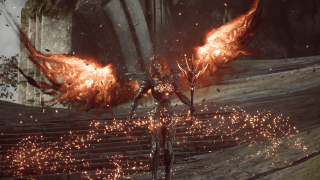 Demonic creature fire wings forest - a forest setting free wallpaper