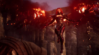 Woman futuristic suit flying fire - a futuristic suit free wallpaper