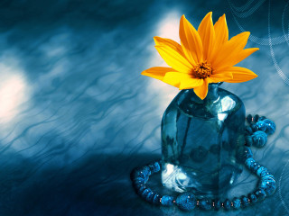 Yellow flower blue vase beads - bead free wallpaper