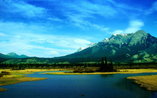Lush green river mountains cloudy 2 - peak free wallpaper