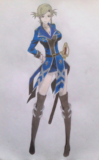 Woman blue outfit sword drawing - art nouveau free wallpaper