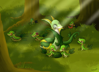 Green cartoon birds forest trees - craola free wallpaper