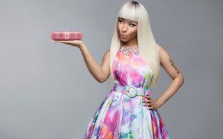 Woman holding pink cell phone - video art free wallpaper