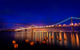 Bridge night water lights lanterns - bruce munro free wallpaper