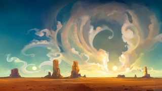 Landscape clouds swirl sky painting - a painting of a landscape free wallpaper