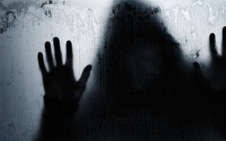 Haunted hands frosted glass space - in the air free wallpaper