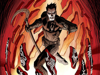 Man sword demon fire background - benjamin marra free wallpaper