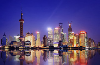 City skyline tall buildings night 23 - a reflection free wallpaper