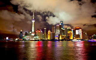City skyline night cloudy water 2 - night time free wallpaper for desktop