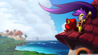 Cartoon girl roof red object - a roof free wallpaper