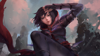 Woman sword fantasy setting trees - the background and a sky in the background free wallpaper