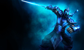 Man blue armor sword glowing - dai jin free wallpaper