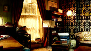 Living room with couch interior - a lamp free wallpaper