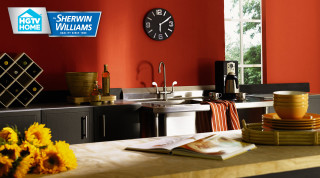 Kitchen clock counter plates vase - rich moody colour free wallpaper