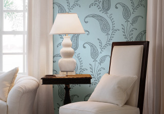 White chair lamp blue wallpaper - modern free wallpaper