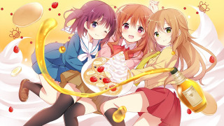 Anime girls food wine yellow - official free wallpaper for desktop