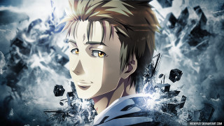 Blonde man blue shirt staring - anime key visual free wallpaper