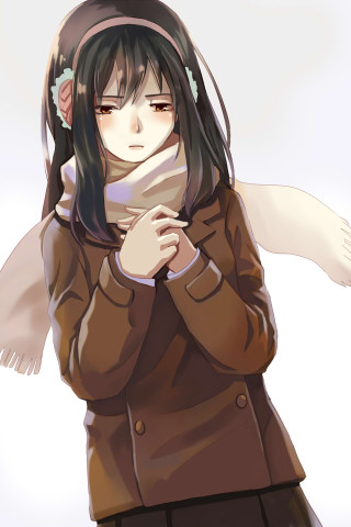 Woman blackhair brownjacket blush manga - long black hair free wallpaper