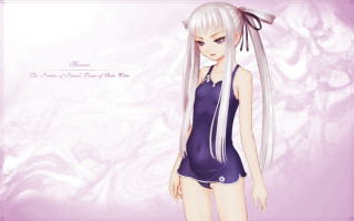 Long white hair girl purple - a bow free wallpaper