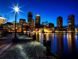 City skyline night bright light 4 - the sidewalk free wallpaper