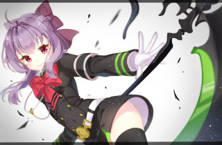 Anime girl purple hair bowtie - background free wallpaper for desktop