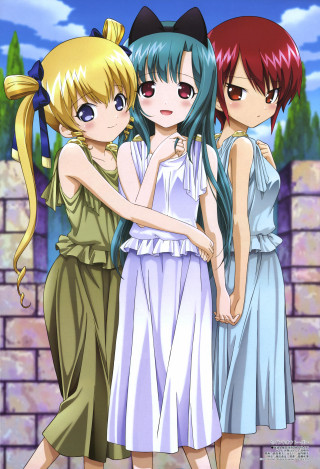 Three anime girls brick wall - a brick wall free wallpaper