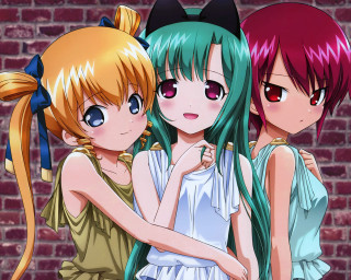 Anime girls long hair cat 4 - green hair free wallpaper