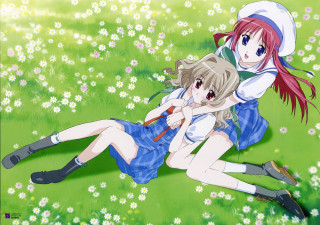 Anime girls field flowers dolls - a doll free wallpaper
