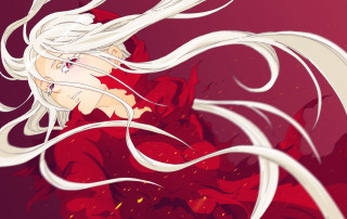White haired girl red background - white hair free wallpaper