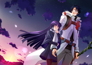 Anime couple hill night sky - the sky in the background free wallpaper