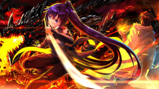 Woman purple hair flames dark - anime art free wallpaper