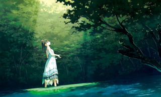 Woman standing water trees sky - aimitsu free wallpaper