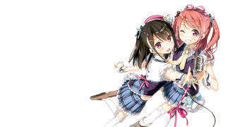Anime girls microphones singing duet - a detailed drawing free wallpaper