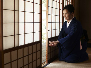 Woman kimono mat window view - a view free wallpaper