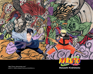 Cartoon two people painting demon - sword free wallpaper