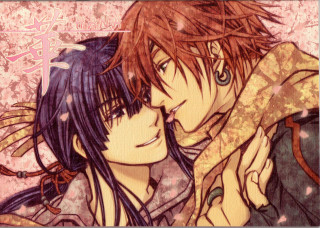 Anime couple hugging pink background 2 - a mosaic free wallpaper