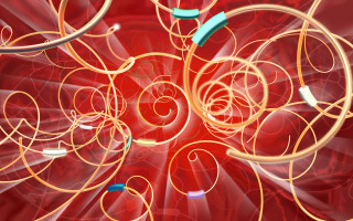 Red background yellow blue objects - center free wallpaper