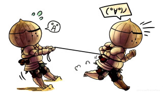 Cartoon two people fighting rope - baiōken eishun free wallpaper for desktop