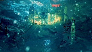 Castle snowy forest stairs stream - stair free wallpaper