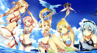 Girls bikinis beach sky clouds - behind them free wallpaper