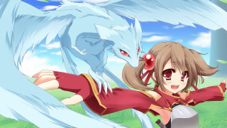 Woman red dress white dragon - sots art free wallpaper