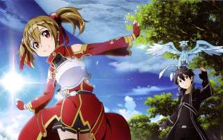 Anime couple blue sky clouds 4 - cloud and trees free wallpaper