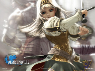 Woman costume sword holding action 2 - a man in the background free wallpaper