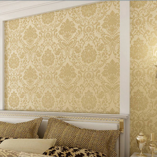 Bedroom gold wallpaper bed lamp - a bed and a wall free wallpaper