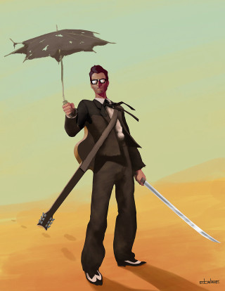Man umbrella swords desert sand - the sand free wallpaper