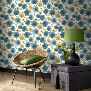 Chair lamp flower wallpaper green - modern european ink painting free wallpaper