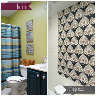 Bathroom shower curtain toilet blue - anne rigney free wallpaper