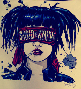 Woman cigarette scarf drawing artwork - punk art free wallpaper